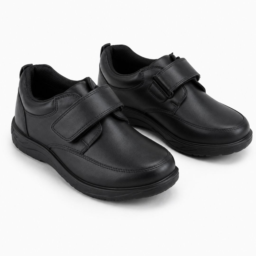 Childrens Black Hook & Loop School Shoes